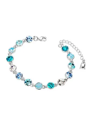 Aquamarine Round Austrian Crystals Platinum Plated Bracelet