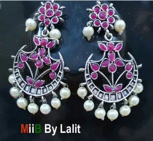 Artistic Handmade Designer Earrings ,Oxidized and stone inlay, Sold Per Pair