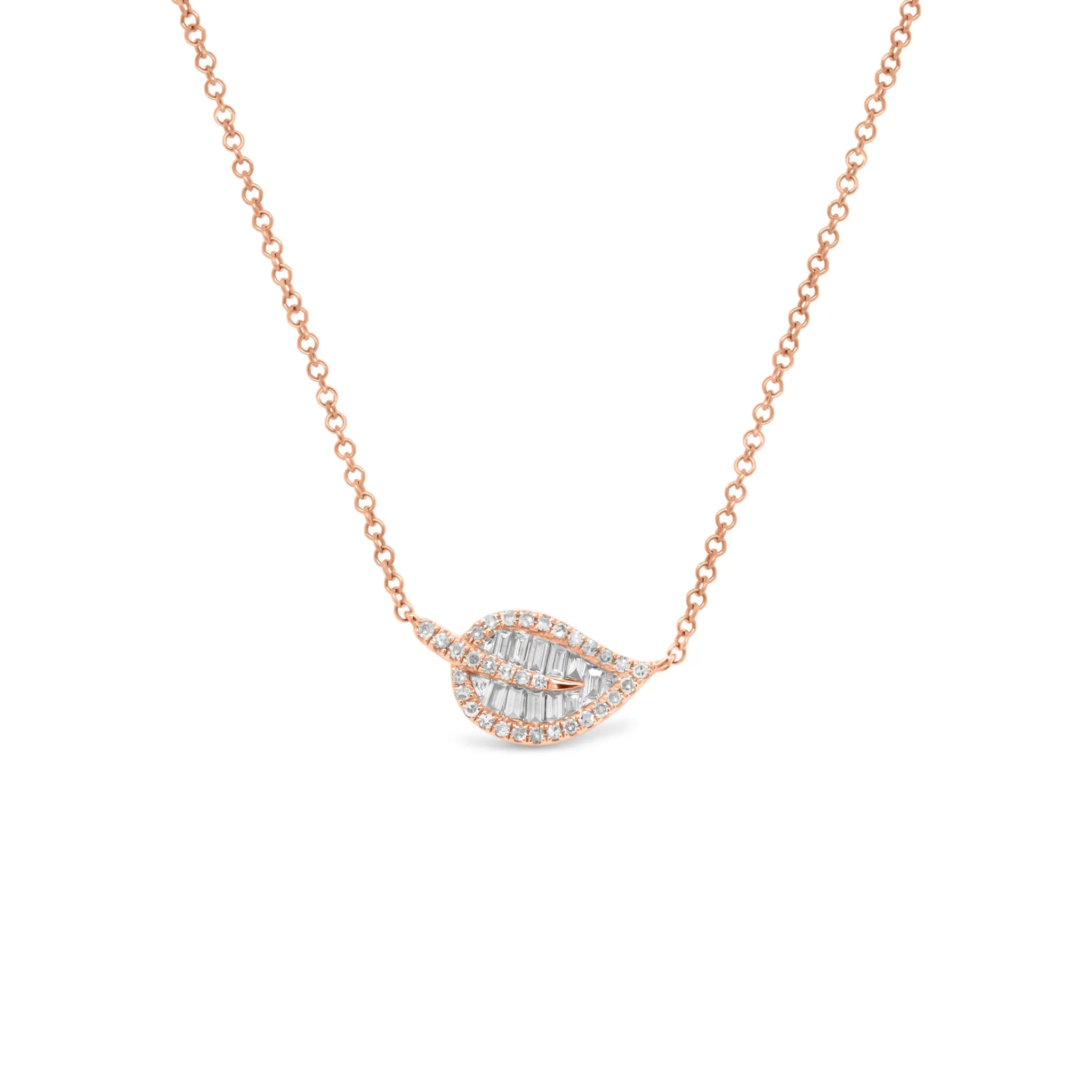 Baguette Diamond Leaf Pendant Necklace