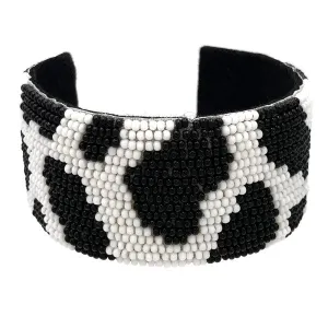 Black and White Cow Print Seed Bead Cuff