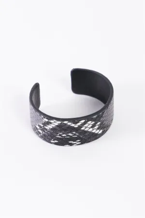 Black White Vegan Snakeskin Open Wide Cuff Bracelet