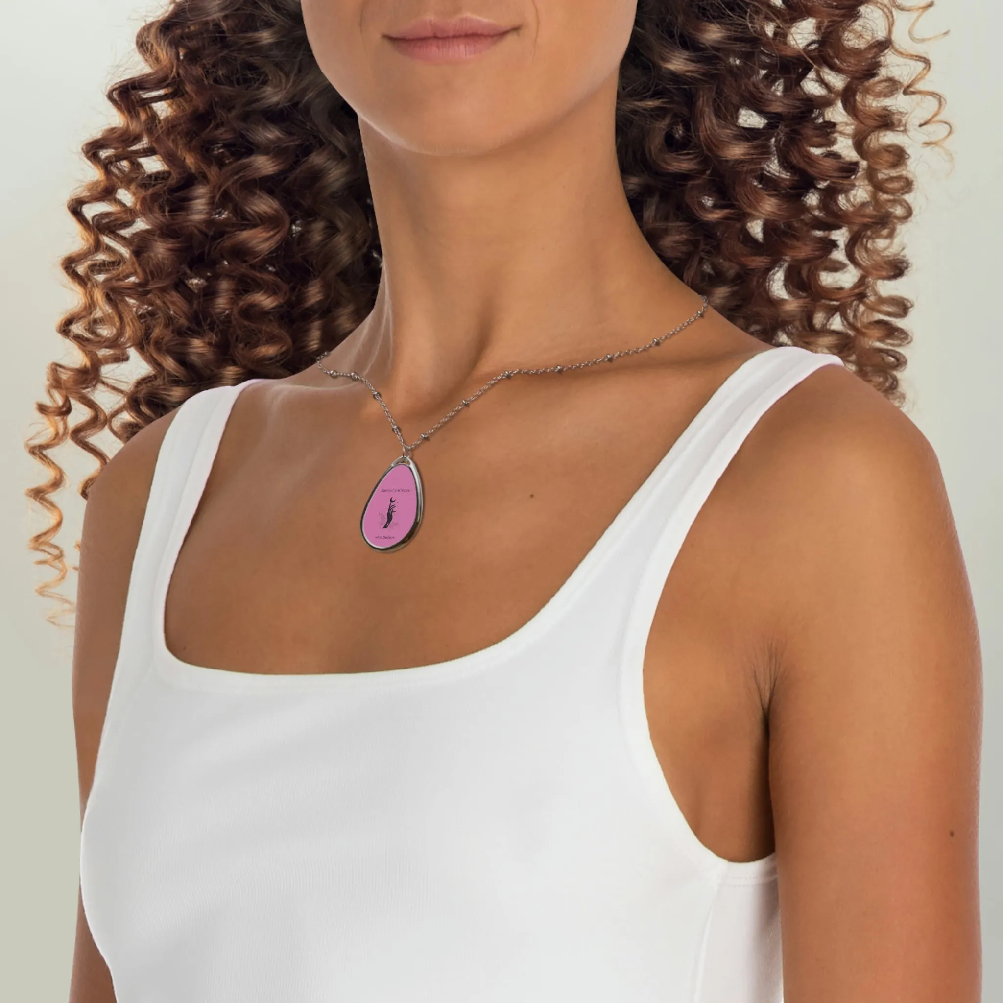 Blessed Oval Necklace - pink