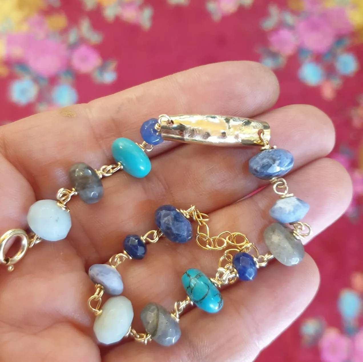 Blue Multi Stone Chain Bracelet