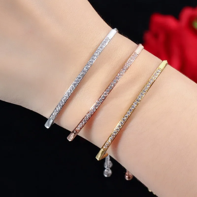 Brilliant CZ Adjustable Slider Bracelet Bangle