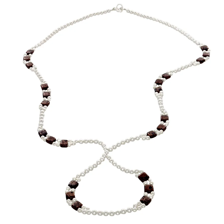 Brown Crystal & Sterling Silver Beads on an "S" Shaped Necklace