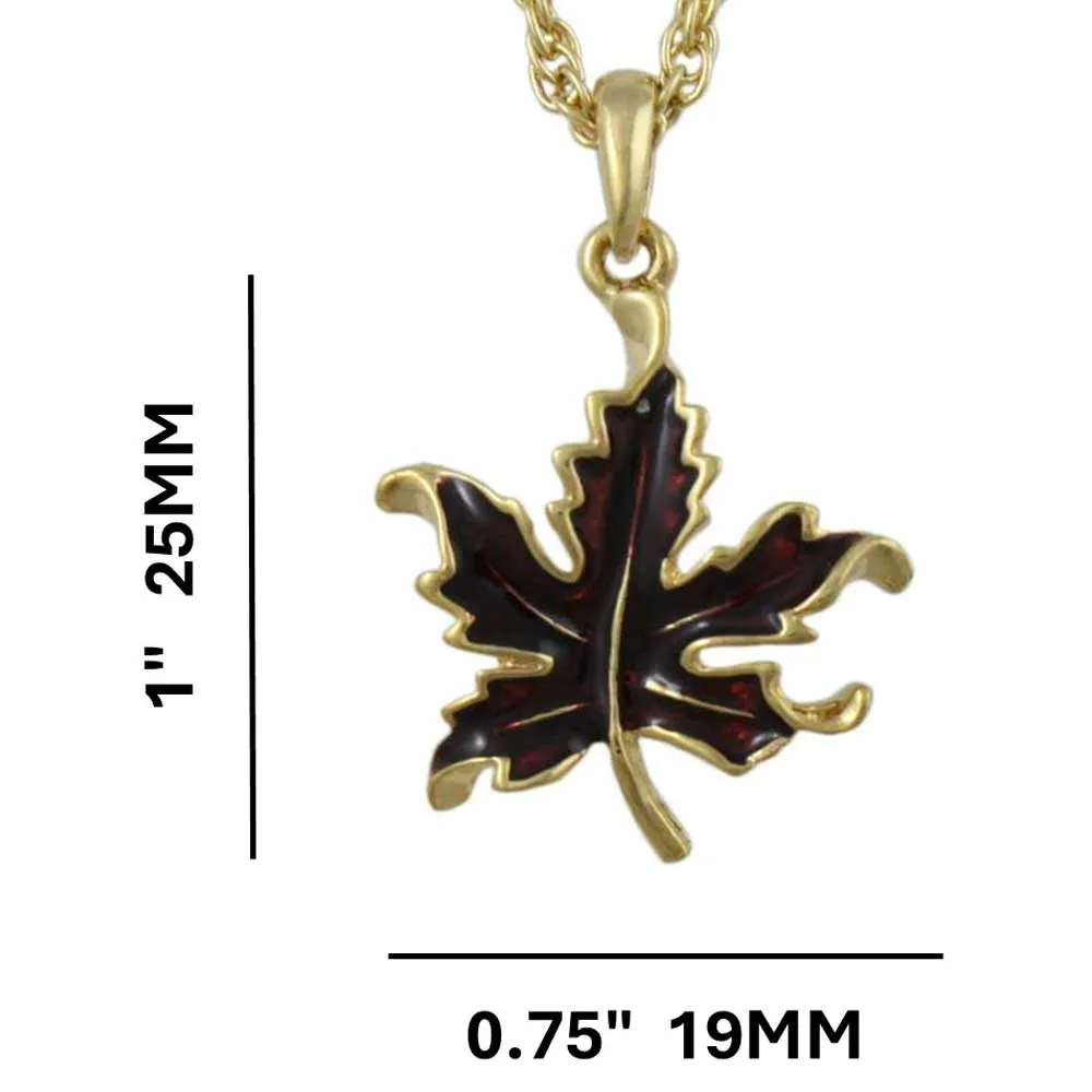 Burgundy Maple Leaf Pendant on Gold Chain - PRL341NB