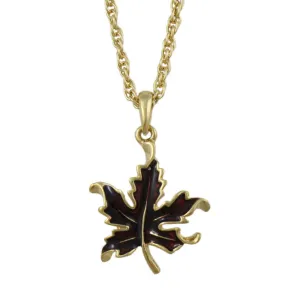 Burgundy Maple Leaf Pendant on Gold Chain - PRL341NB