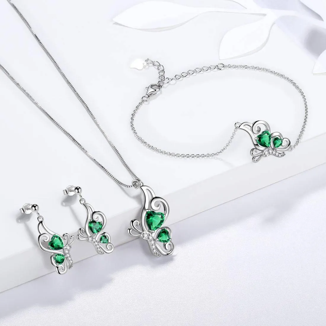 Butterfly Birthstone May Emerald Bracelet Women Girls Jewelry Birthday Gift 925 Sterling Silver