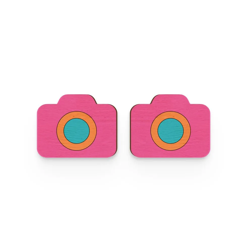 Camera Hand Painted Wooden Earring