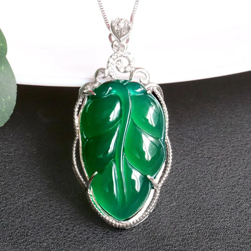 Chalcedony Leaf Sterling Silver Pendant - Fortune's Favor Collection