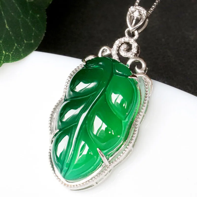 Chalcedony Leaf Sterling Silver Pendant - Fortune's Favor Collection