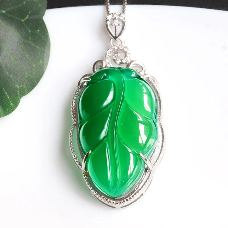 Chalcedony Leaf Sterling Silver Pendant - Fortune's Favor Collection