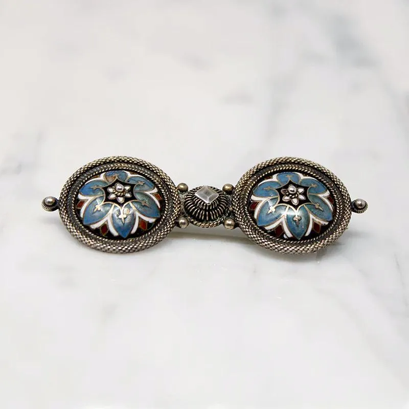 Charming Edwardian Floral Enameled Silver Brooch