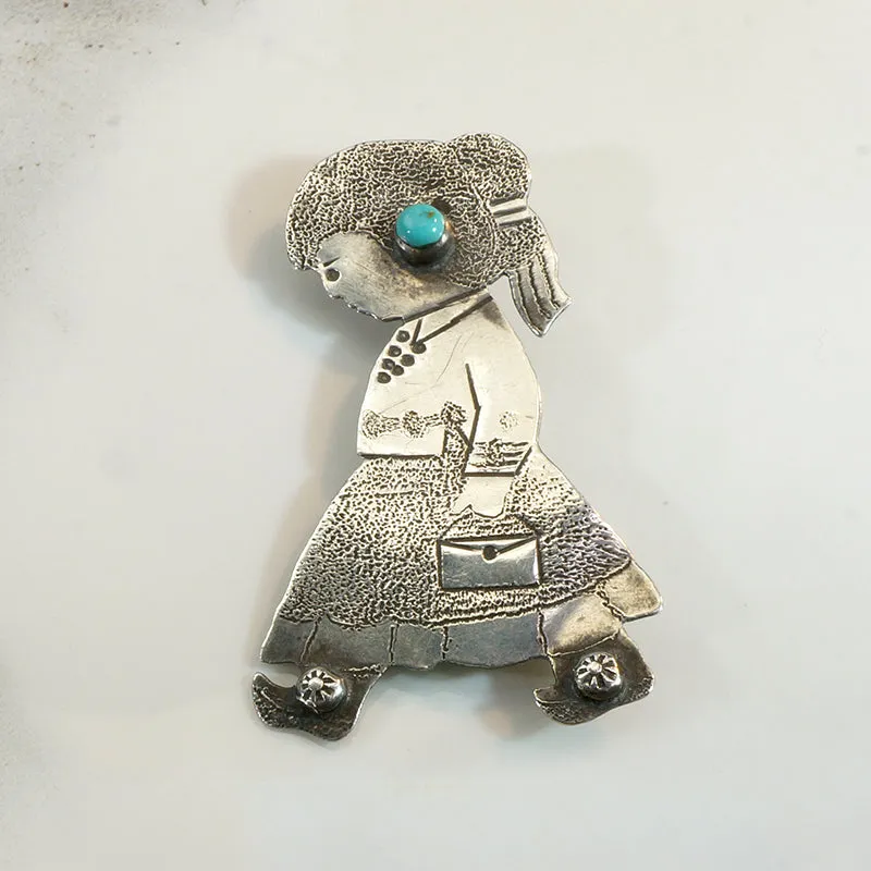 Charming Engraved Coin Silver Girl Brooch