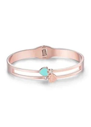 Cheap Enamel Heart and Zircon Titanium Steel Bangle