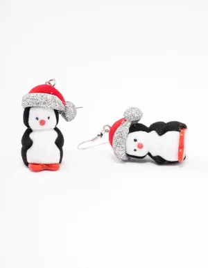 Christmas Penguin Santa Hat Drop Earrings