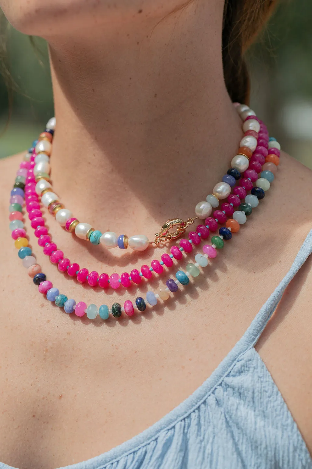 Chunky Candy Gemstone and Pearl Necklace - Momona