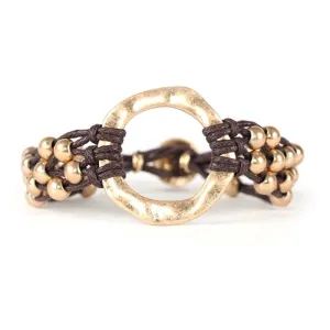 Circle & Bead Cord Bracelet Brown Gold