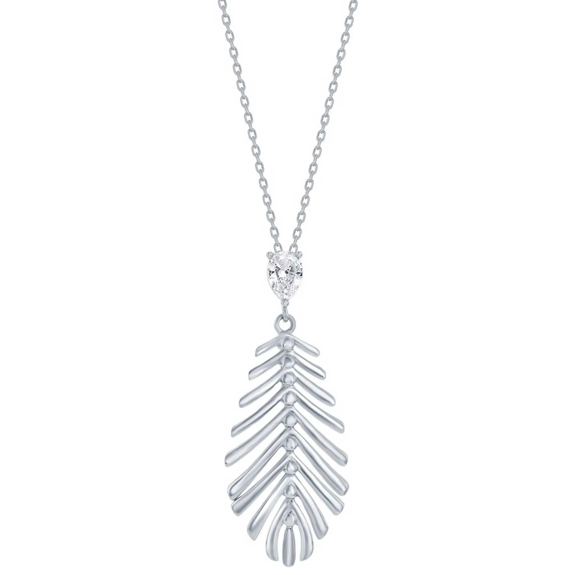 Classic Women's Pendant - SS Cut-Out Leaf with Small Pear-Shaped CZ | K-9042