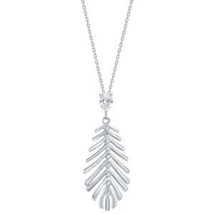 Classic Women's Pendant - SS Cut-Out Leaf with Small Pear-Shaped CZ | K-9042