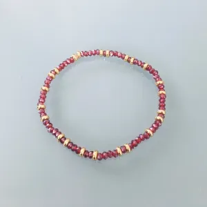 Clover Women's Bracelet with Ruby Red and Golden Heishi Beads | Gold Bracelet | Pearl Bracelet | Gift Jewelry | Women's Gold Jewelry | Christmas Gift