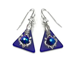 Cobalt Blue Glass Earrings - Sterling Silver Earwires