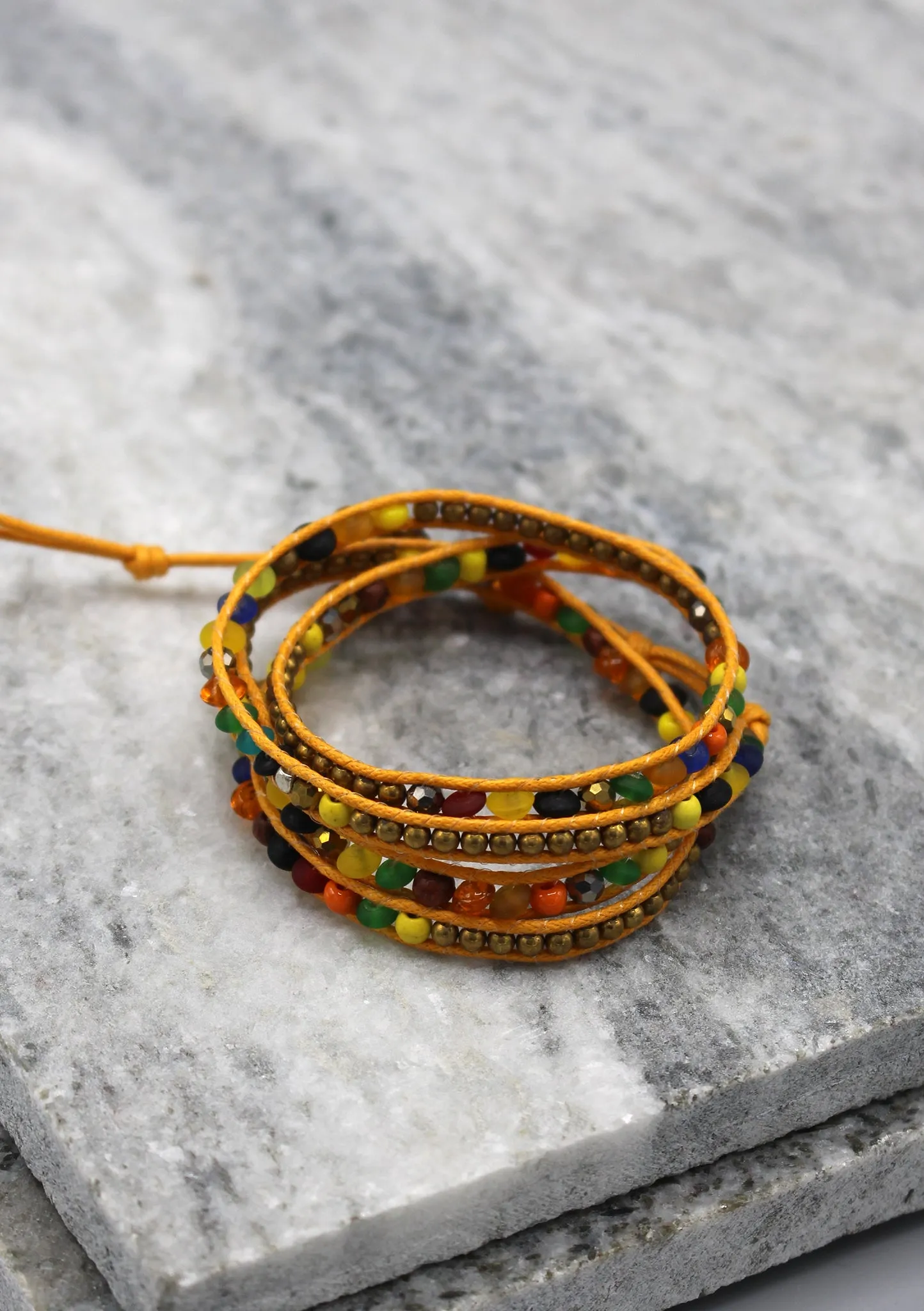 Colorful Glass Beaded Four Wraps Bracelet