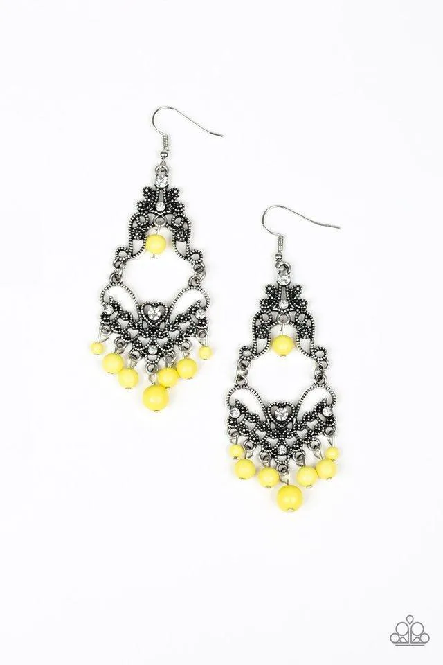 Colorfully Cabaret Yellow Earrings - Paparazzi Accessories