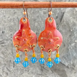 Copper Dangle Earrings with Turquoise Hued Glass Beads