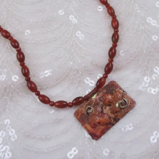 Copper Pendant Necklace Maple Leaf Gemstone Necklace