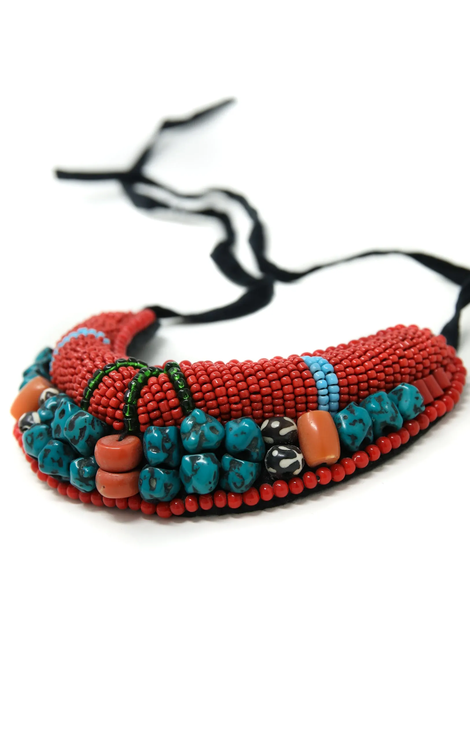 Coral Beaded Tibetan Neckpiece