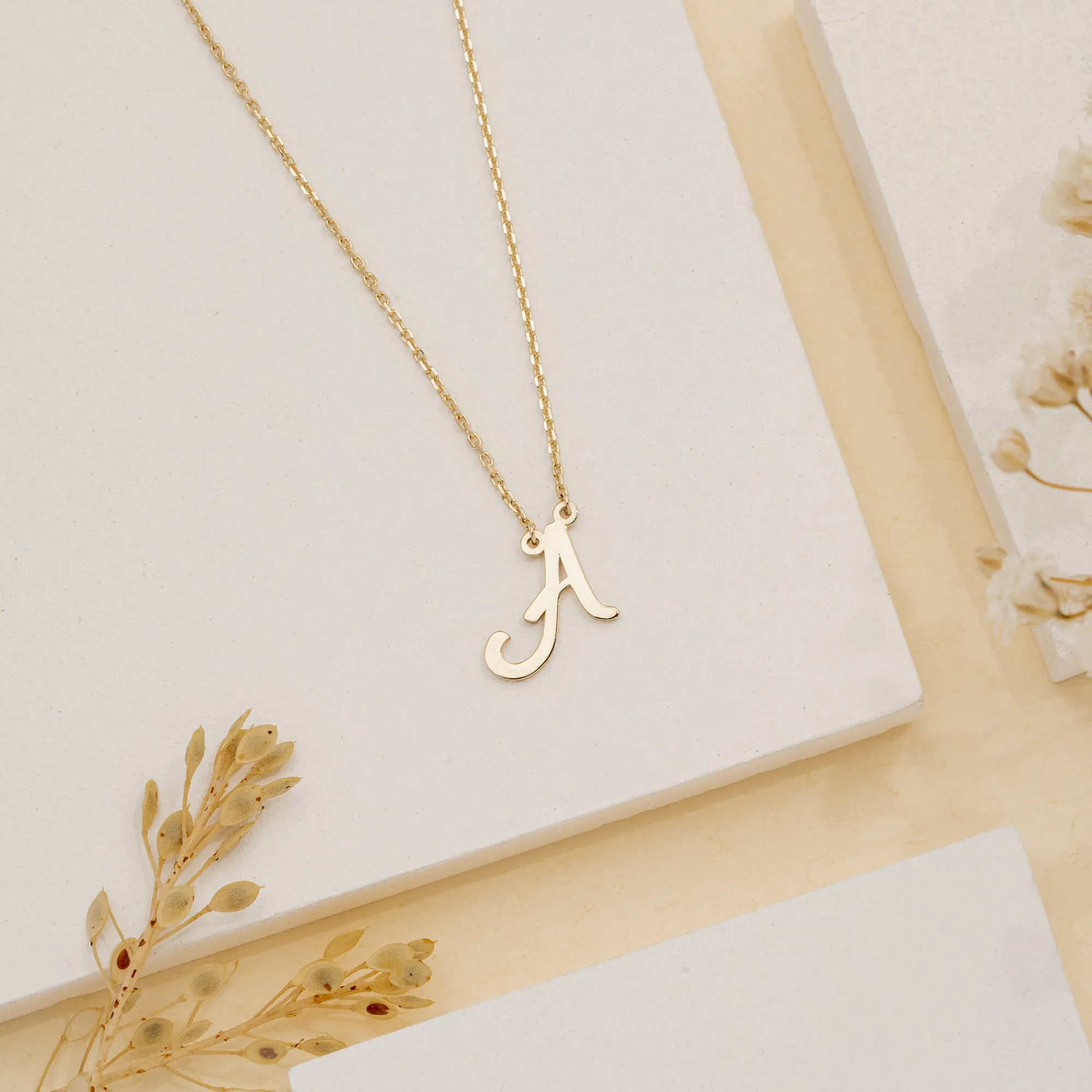 Cursive Initial Necklace, Ivory