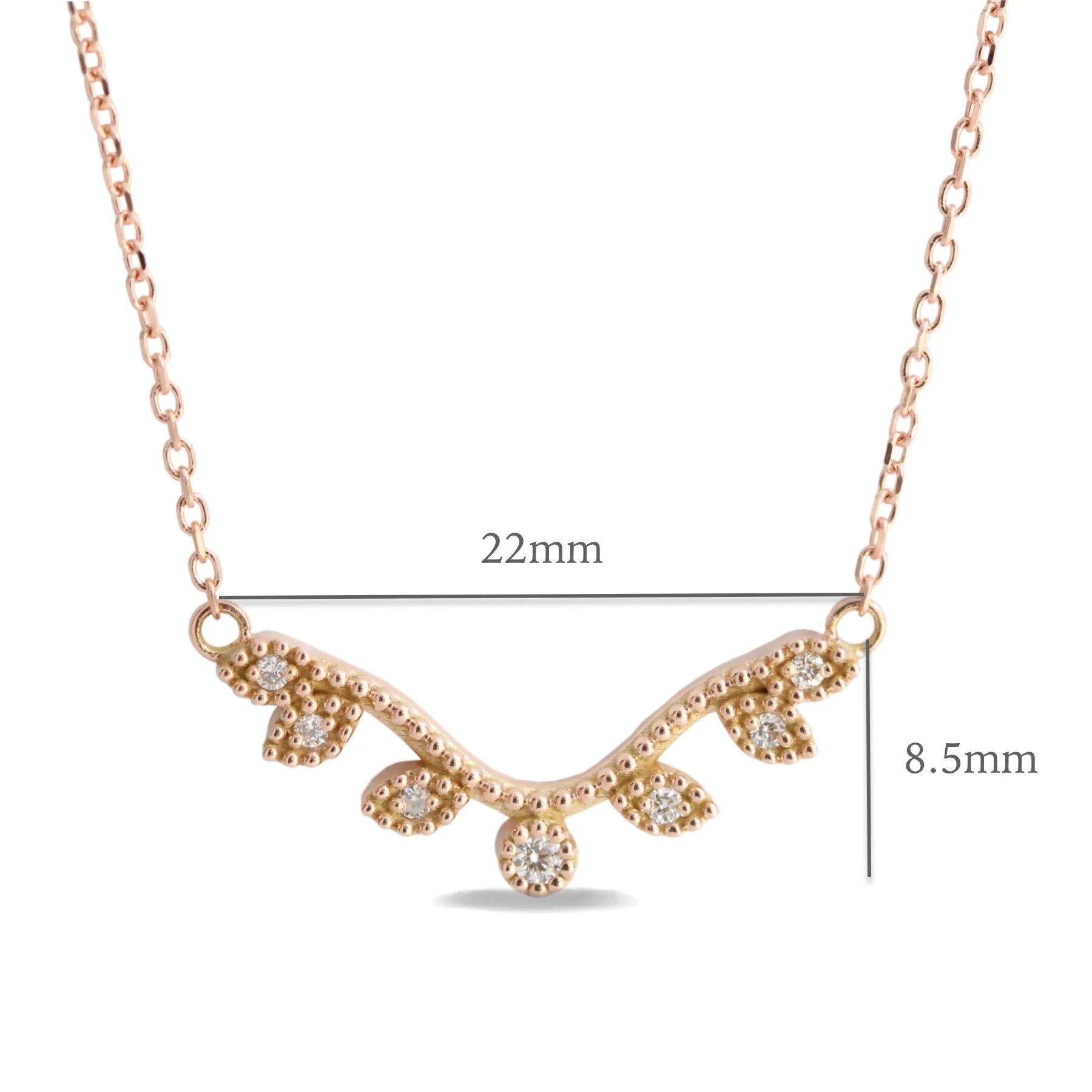 Curved Leaf Diamond Necklace in 14k Gold Drop Pendant Chain