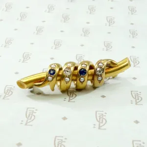 Curvy Serpentine 18k Brooch with Sapphire, Diamond & Pearl