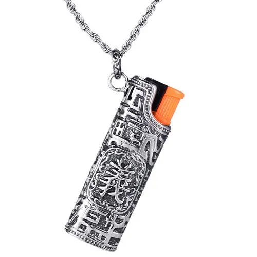 Customizable Titanium Steel Lighter Pendant for Men, Vintage Stainless Steel Shell Set