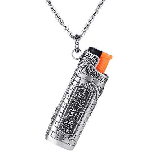 Customizable Titanium Steel Lighter Pendant for Men, Vintage Stainless Steel Shell Set