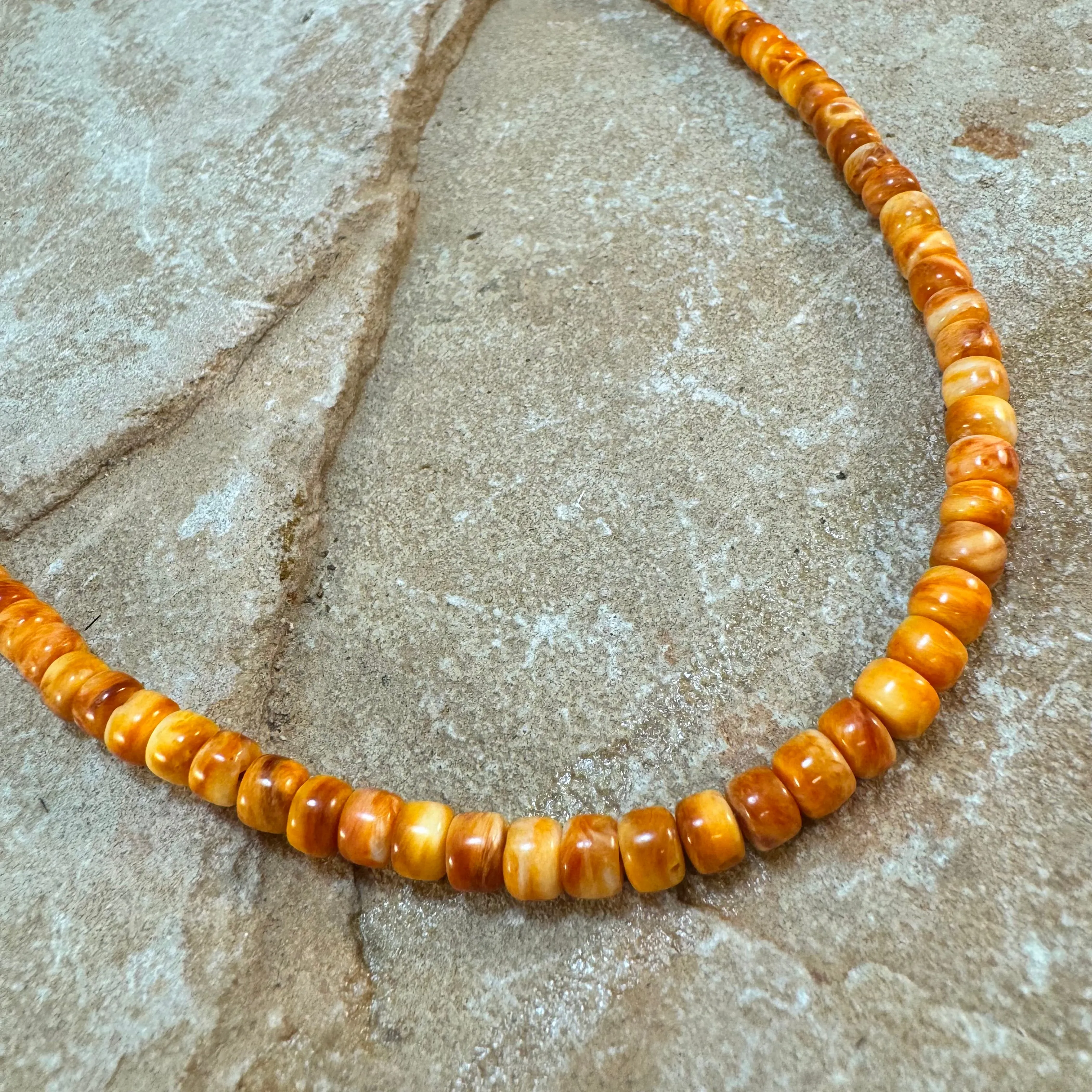 David Rosales Orange Spiny Oyster Sterling Silver Beaded Necklace