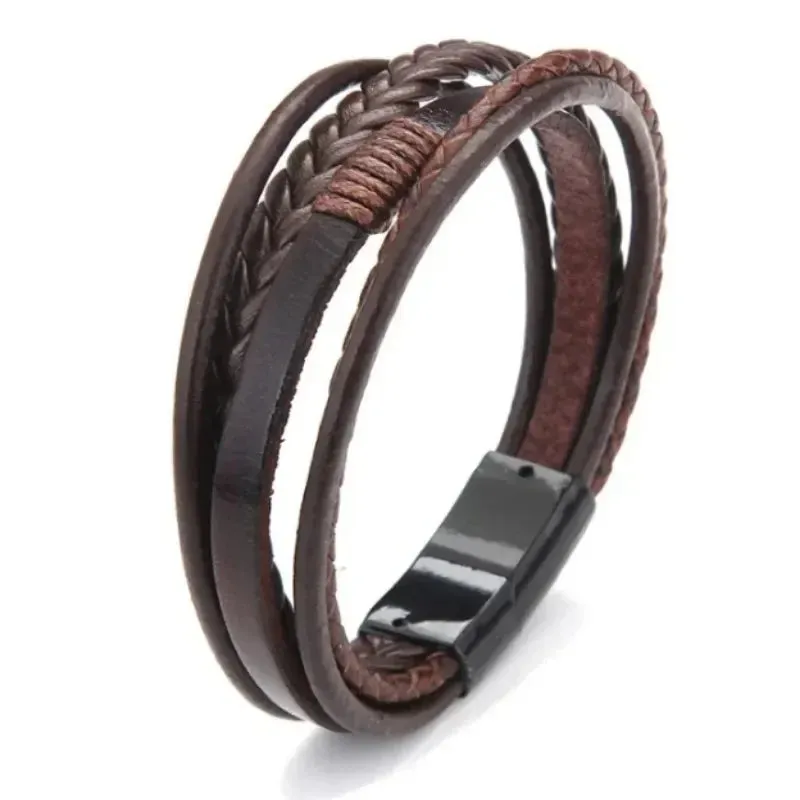 Delysia King Trendy Leather Braided Bracelet Alloy Magnetic Clasp Bracelets for Men