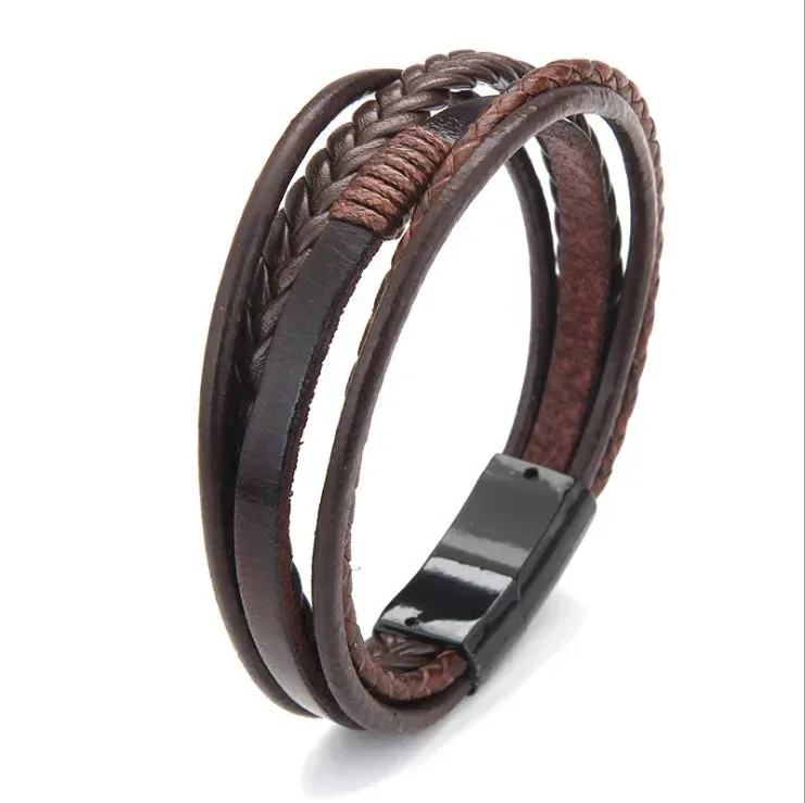 Delysia King Trendy Leather Braided Bracelet Alloy Magnetic Clasp Bracelets for Men