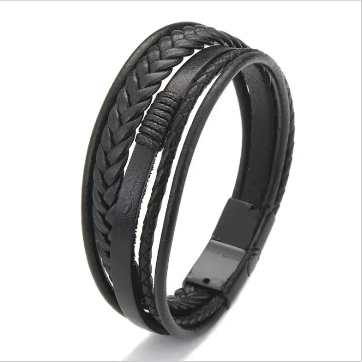 Delysia King Trendy Leather Braided Bracelet Alloy Magnetic Clasp Bracelets for Men