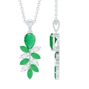 Designer Emerald and Diamond Leaf Pendant Necklace