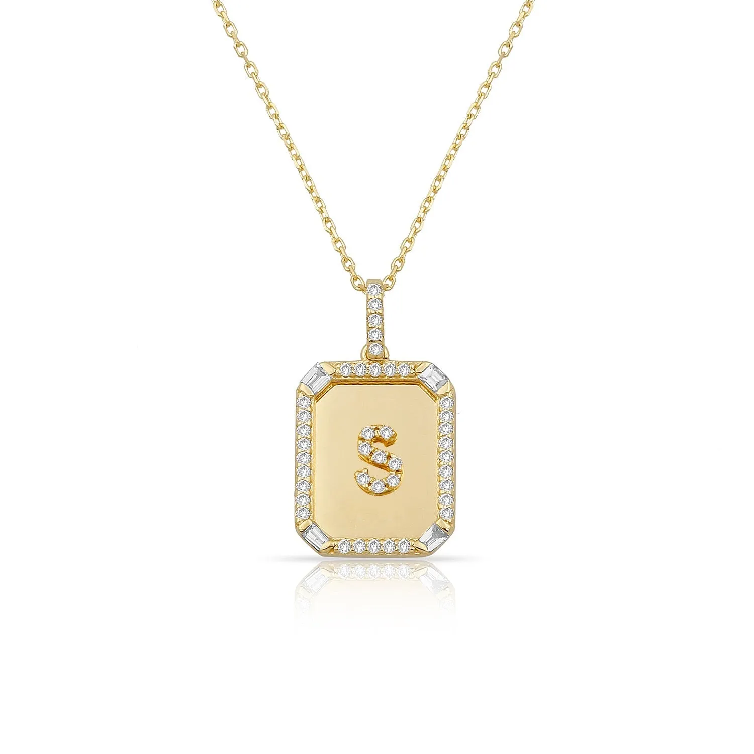 Diamond 14K Plate Initial Necklace