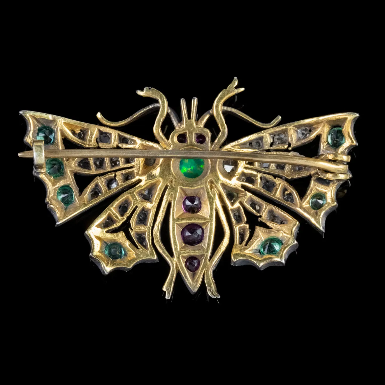 Diamond Butterfly Brooch Emerald Ruby Opal Silver 18Ct Gold