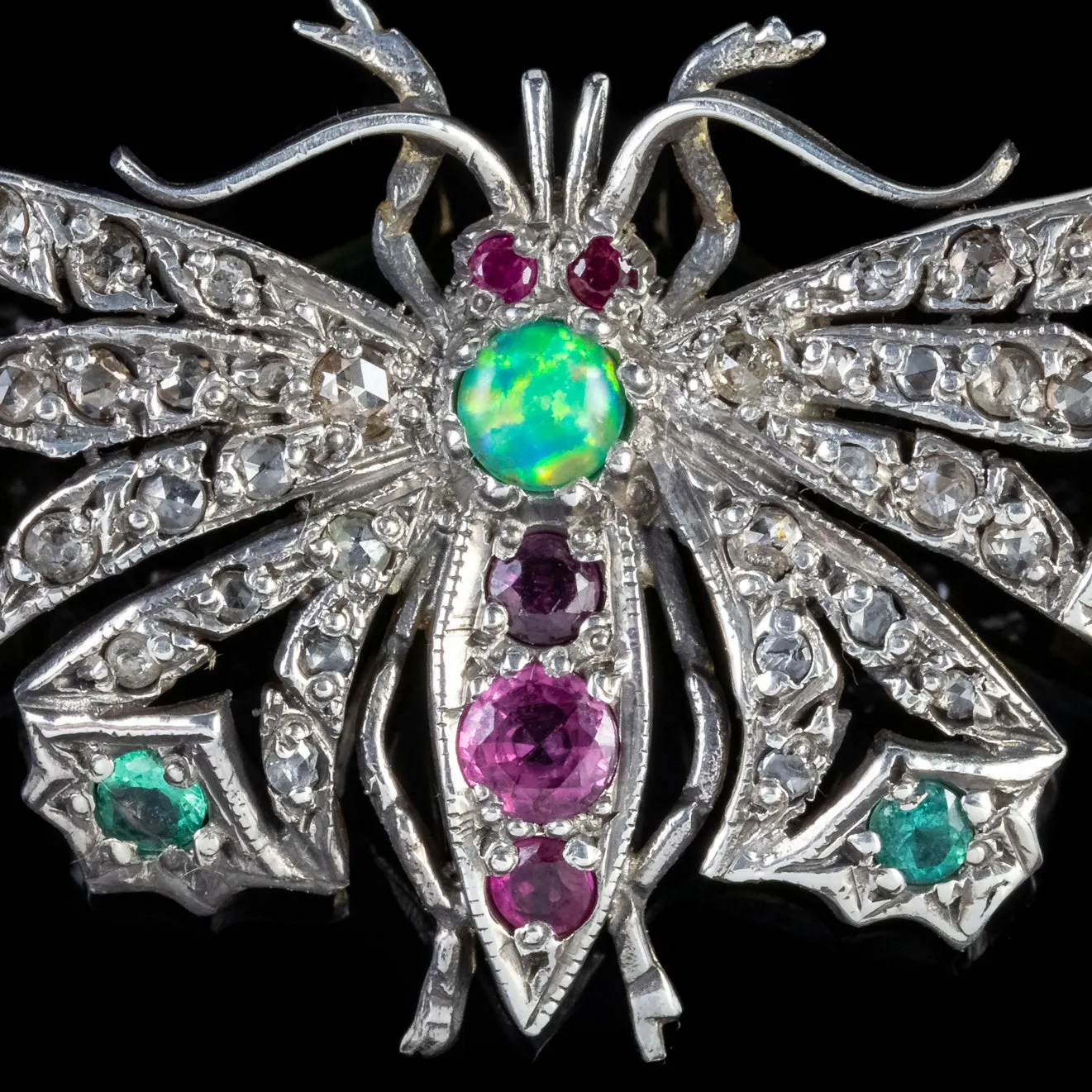 Diamond Butterfly Brooch Emerald Ruby Opal Silver 18Ct Gold