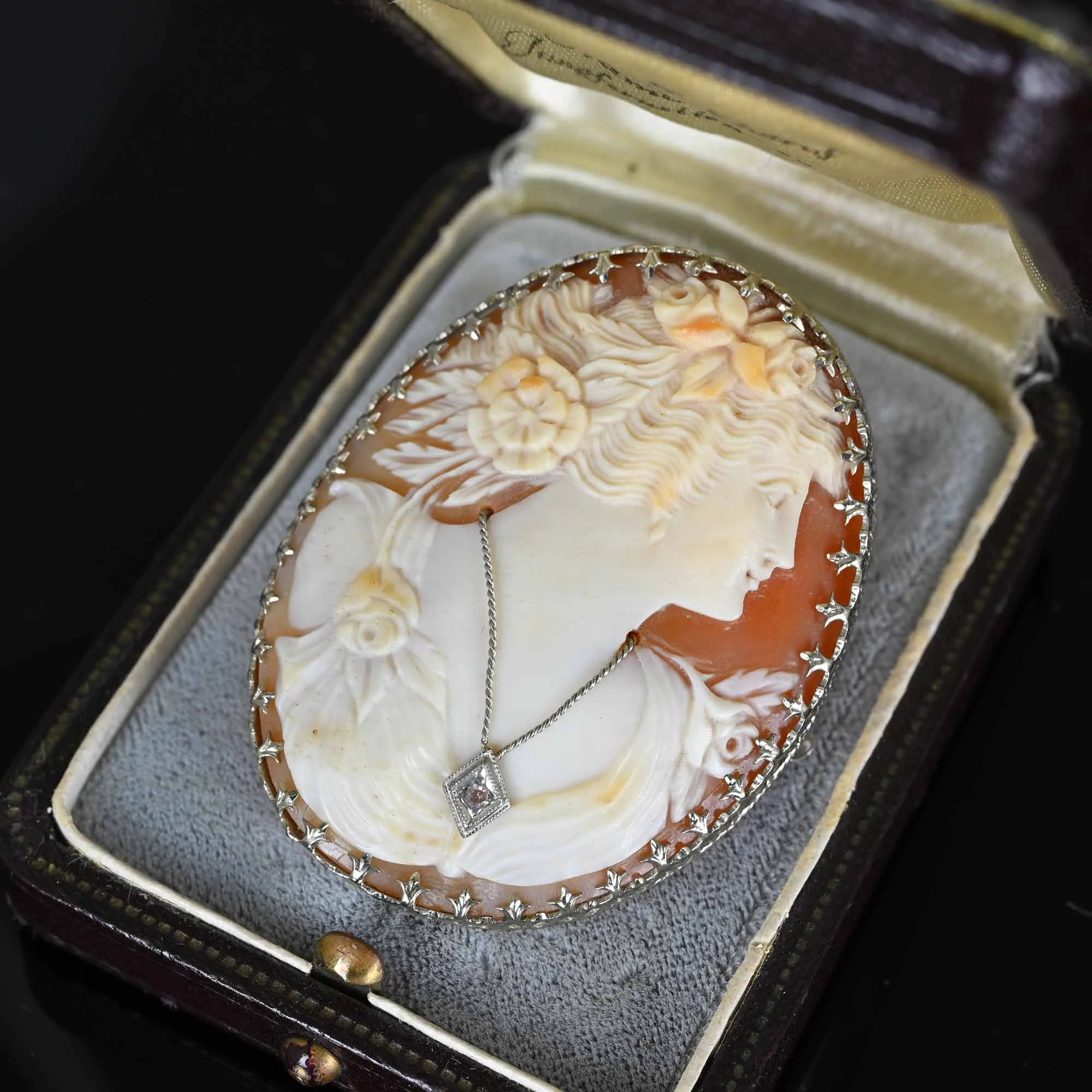 Diamond Cameo Habille 14K White Gold Brooch