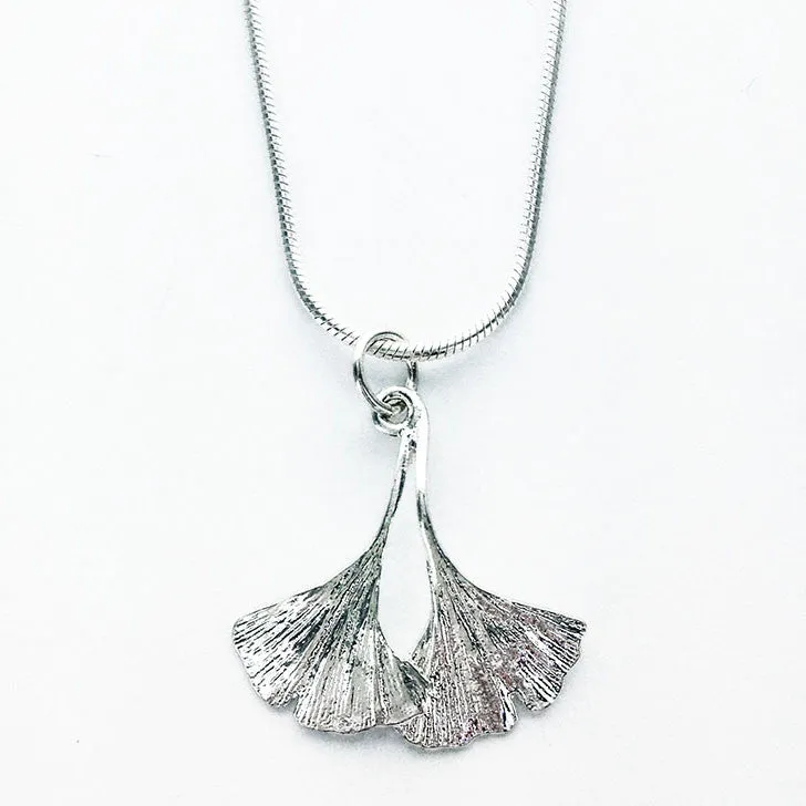 Double Ginkgo Leaf Silver Necklace