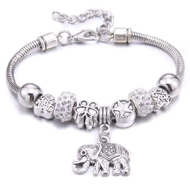 Dropshipping dragonfly owl Shape Crystal Charm Bracelets Beads Bracelet Women DIY Beads Brand Bracelets & Bangles Jewelry Gift