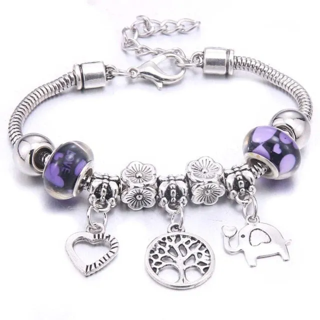 Dropshipping dragonfly owl Shape Crystal Charm Bracelets Beads Bracelet Women DIY Beads Brand Bracelets & Bangles Jewelry Gift