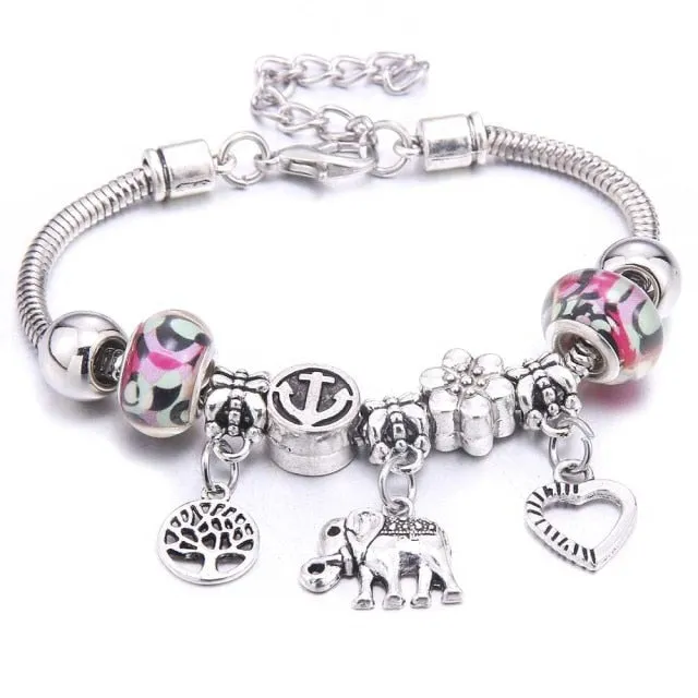 Dropshipping dragonfly owl Shape Crystal Charm Bracelets Beads Bracelet Women DIY Beads Brand Bracelets & Bangles Jewelry Gift