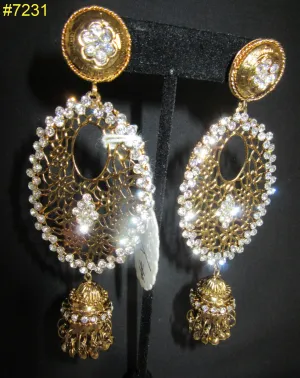 Earrings 7231 Golden Jhumki Mango Rhinestones Earrings